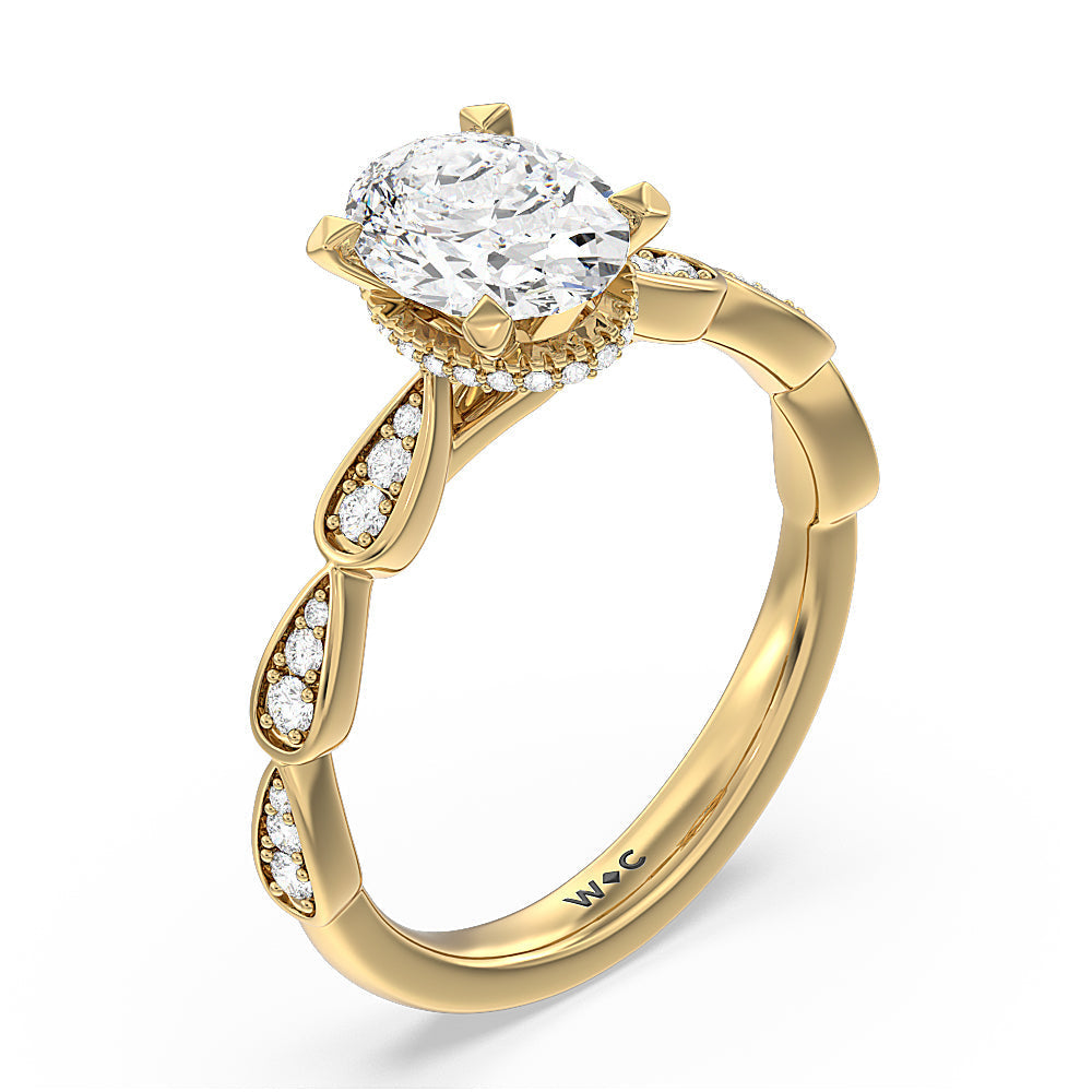Oval Cut Petal Hidden Halo Engagement Ring with Lab Grown Diamond in 14KT Yellow Gold view 3
