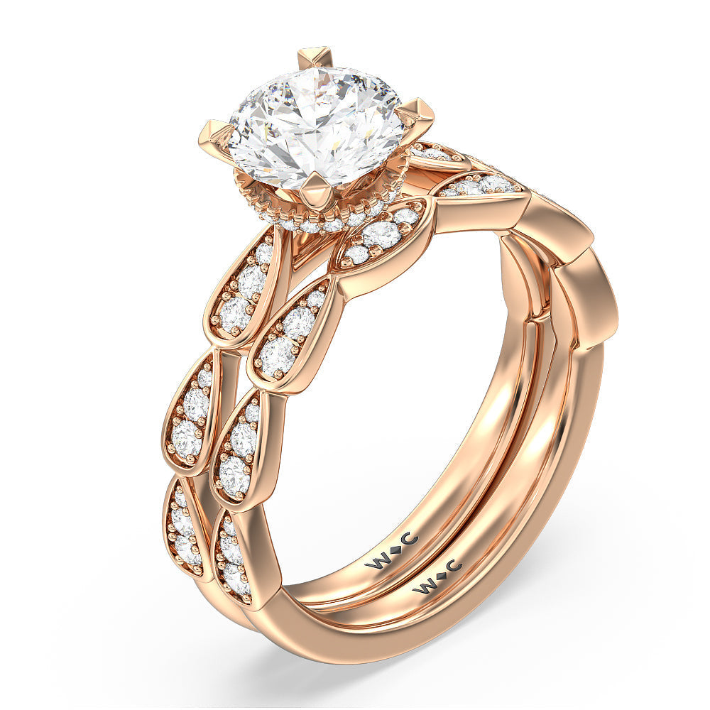 Round Cut Petal Hidden Halo Engagement Ring with Lab Grown Diamond in 14KT Rose Gold view 4
