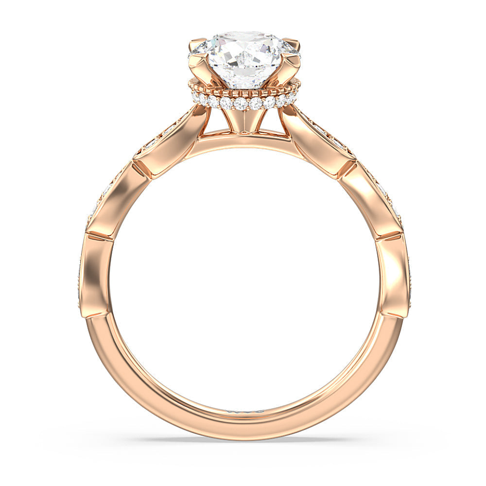 Round Cut Petal Hidden Halo Engagement Ring with Lab Grown Diamond in 14KT Rose Gold view 2
