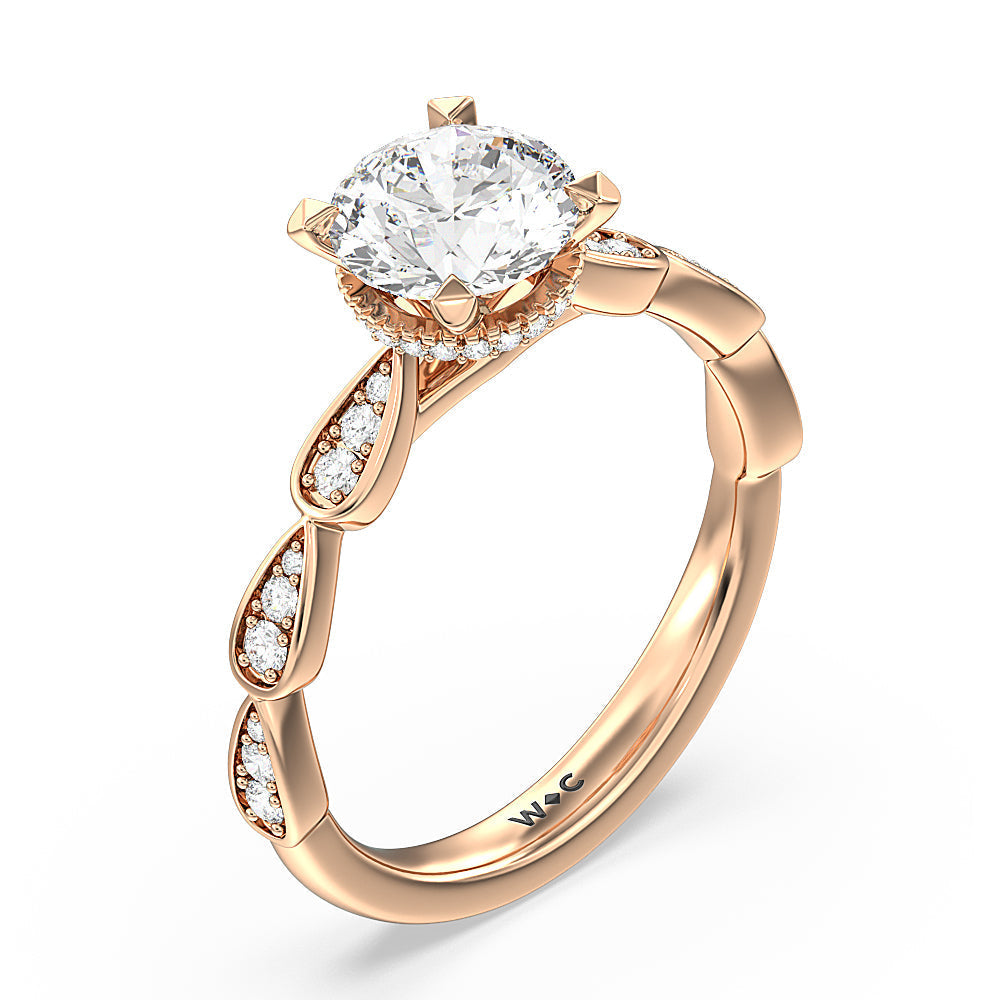 Round Cut Petal Hidden Halo Engagement Ring with Lab Grown Diamond in 14KT Rose Gold view 3
