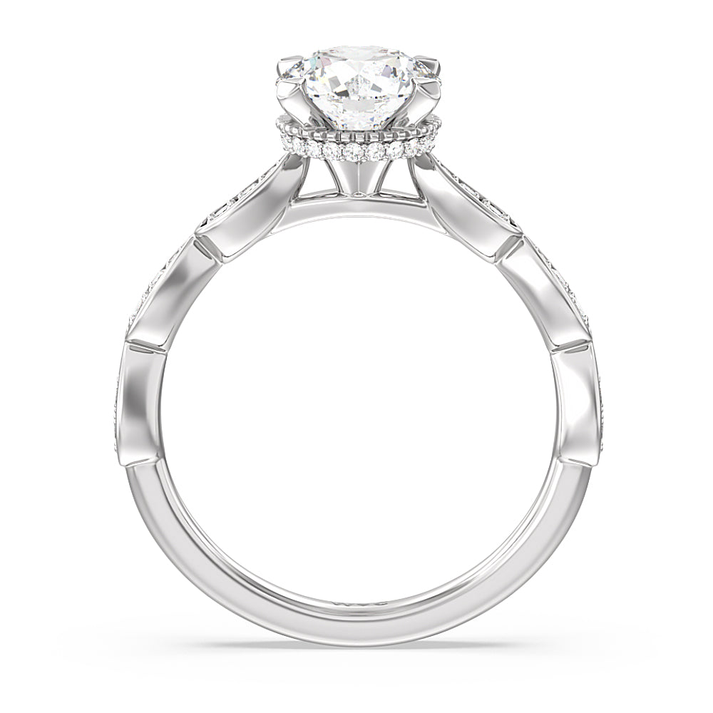 Round Cut Petal Hidden Halo Engagement Ring with Lab Grown Diamond in 14KT Platinum view 2
