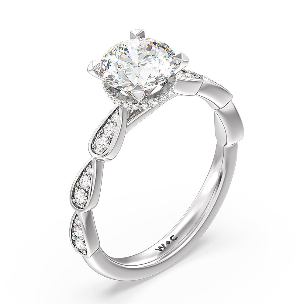 Round Cut Petal Hidden Halo Engagement Ring with Lab Grown Diamond in 14KT Platinum view 3
