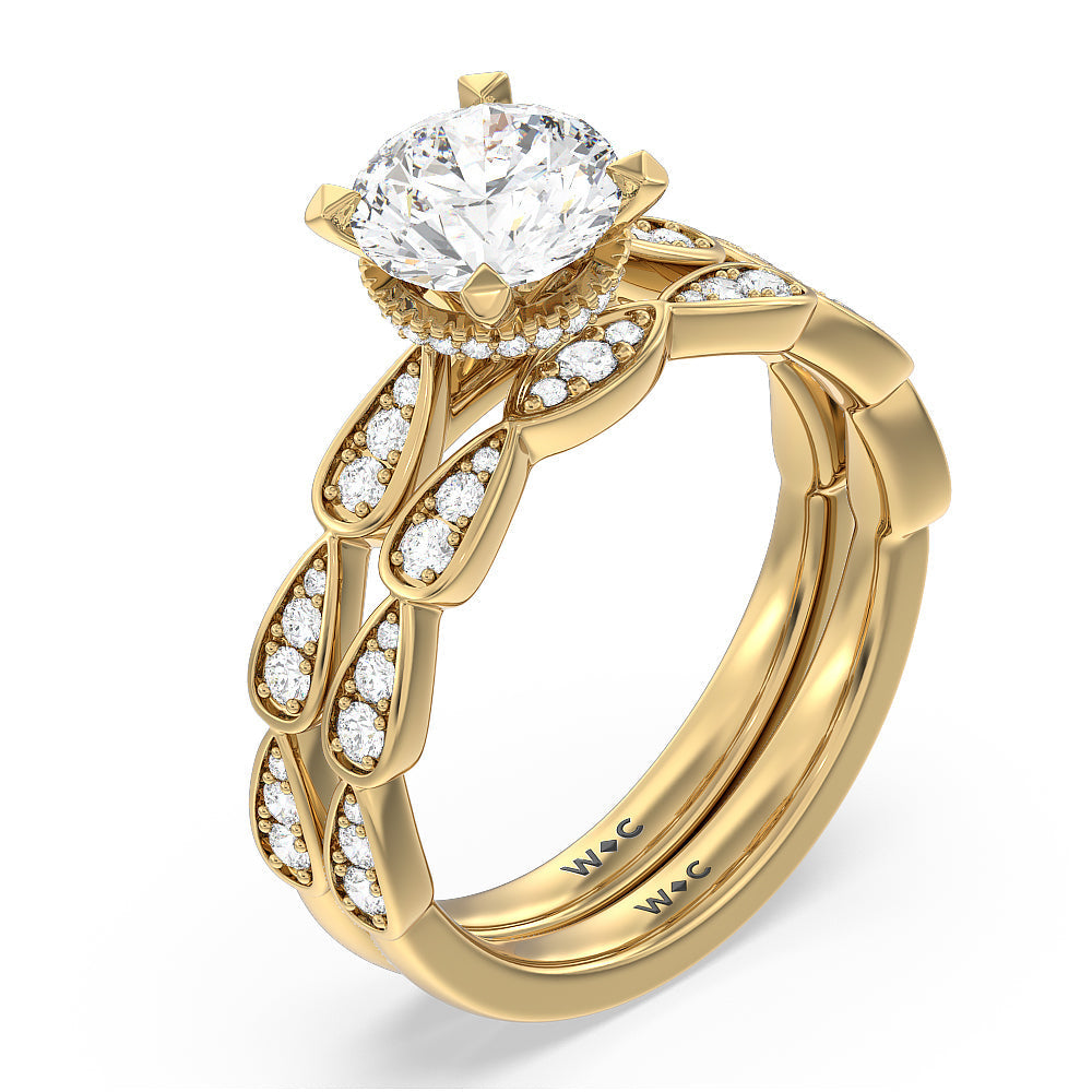 Round Cut Petal Hidden Halo Engagement Ring with Lab Grown Diamond in 14KT Yellow Gold view 4

