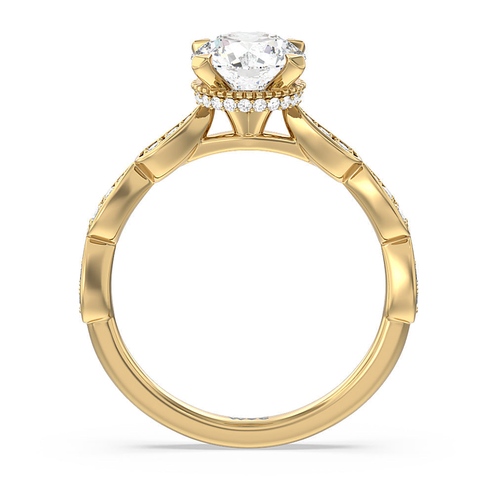 Round Cut Petal Hidden Halo Engagement Ring with Lab Grown Diamond in 14KT Yellow Gold view 2
