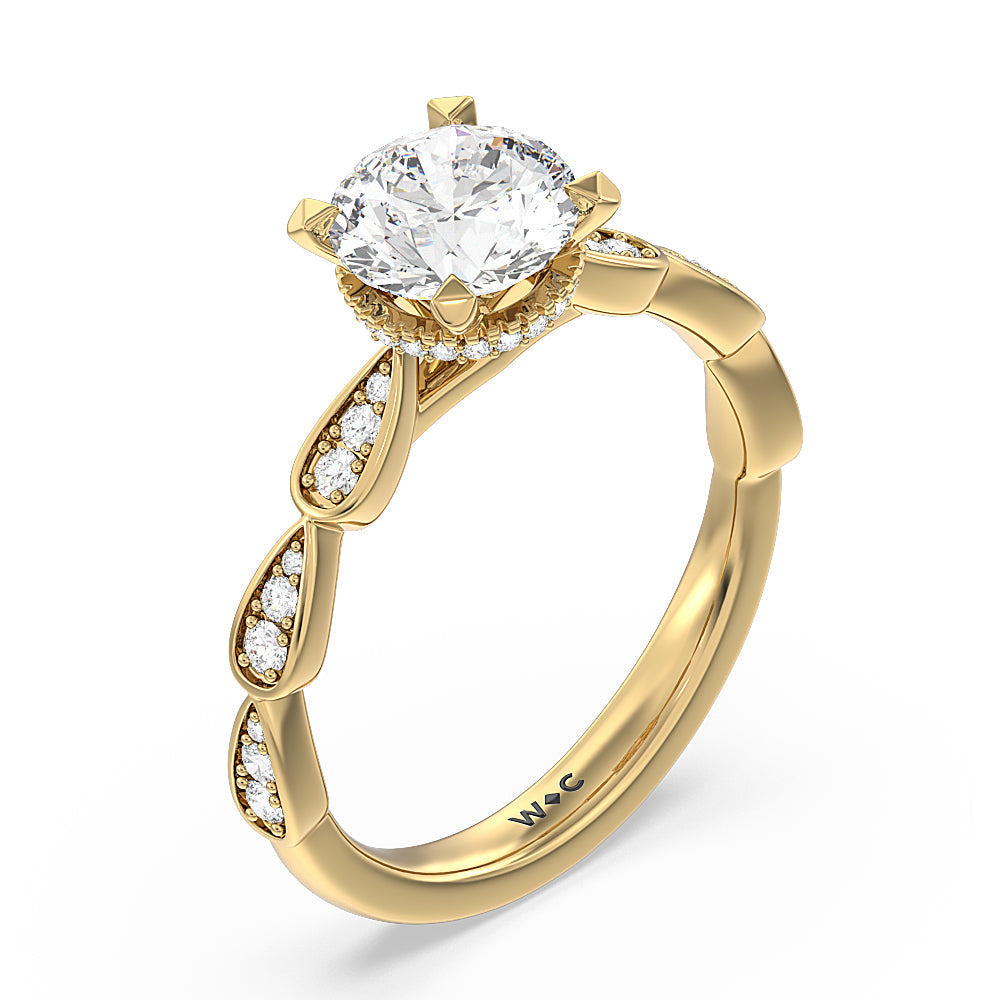 Round Cut Petal Hidden Halo Engagement Ring with Lab Grown Diamond in 14KT Yellow Gold view 3
