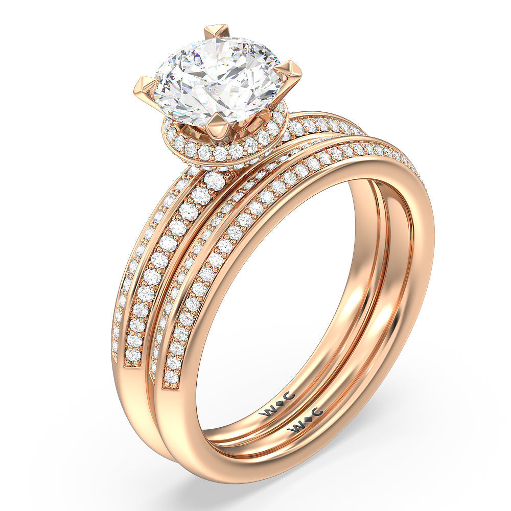 Knife Edge Diamond Hidden Halo Ring with Cushion Cut Diamond in 14KT Rose Gold view 2
