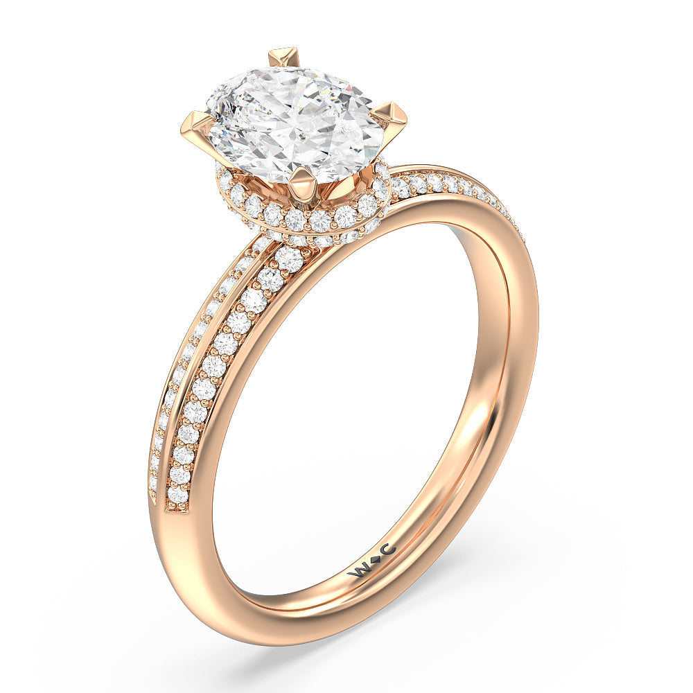 Knife Edge Diamond Hidden Halo Ring with Oval Cut Diamond in 14KT Rose Gold view 3
