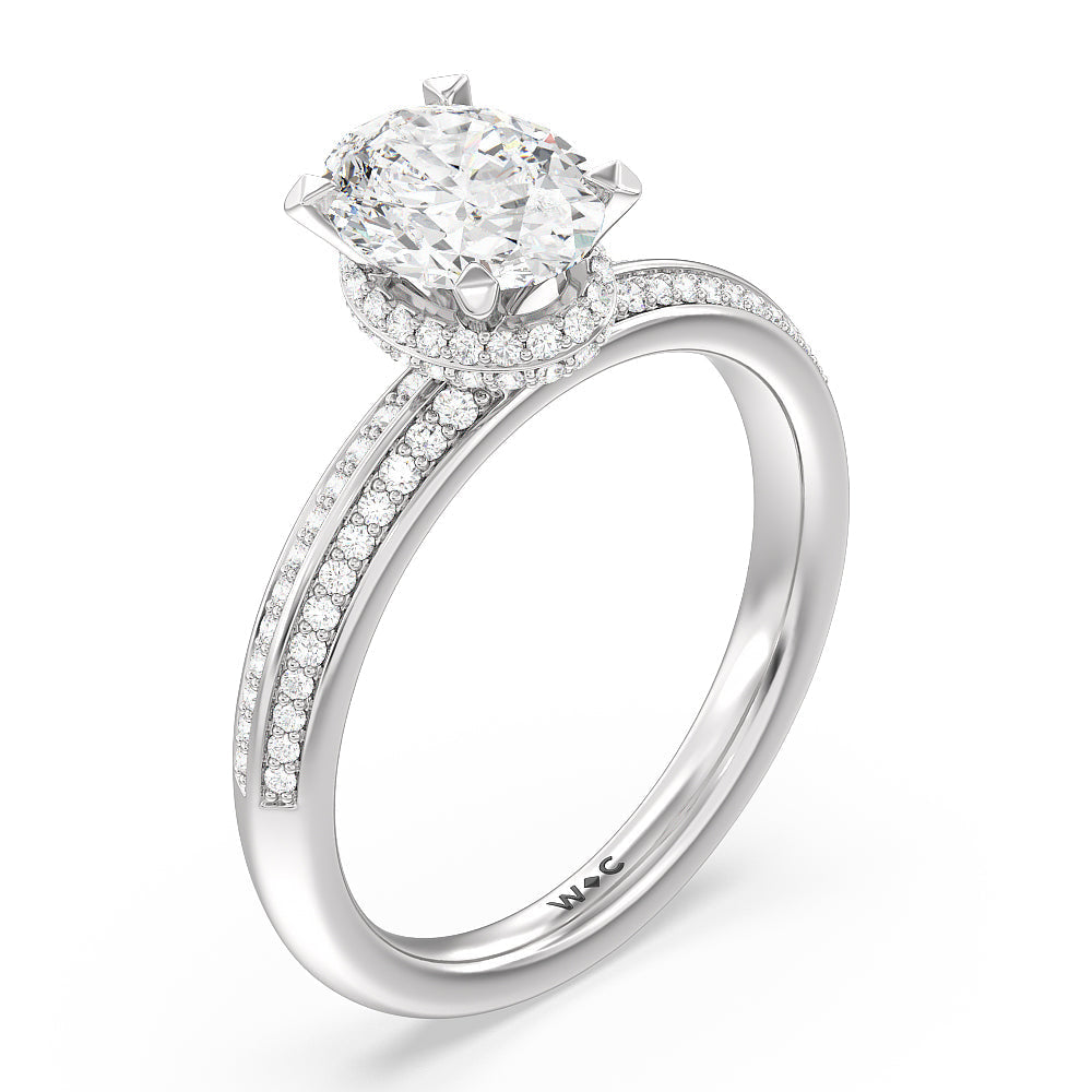 Knife Edge Diamond Hidden Halo Ring with Oval Cut Diamond in 14KT Platinum view 3
