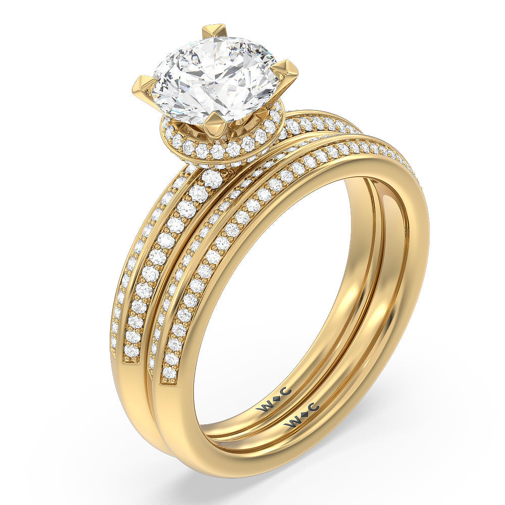 Knife Edge Diamond Hidden Halo Ring with Pear Cut Diamond in 14KT Yellow Gold view 2
