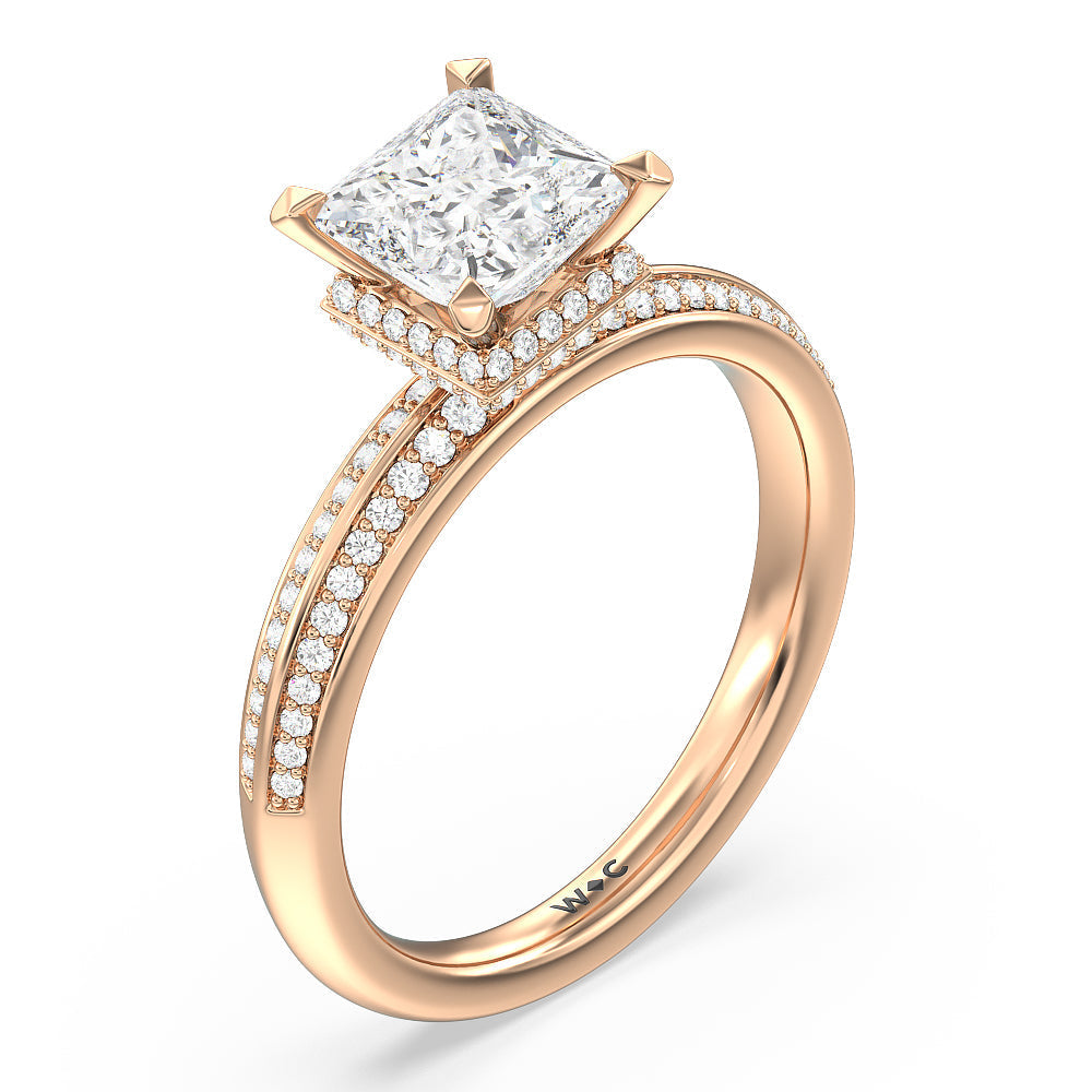 Knife Edge Diamond Hidden Halo Ring with Princess Cut Diamond in 14KT Rose Gold view 3
