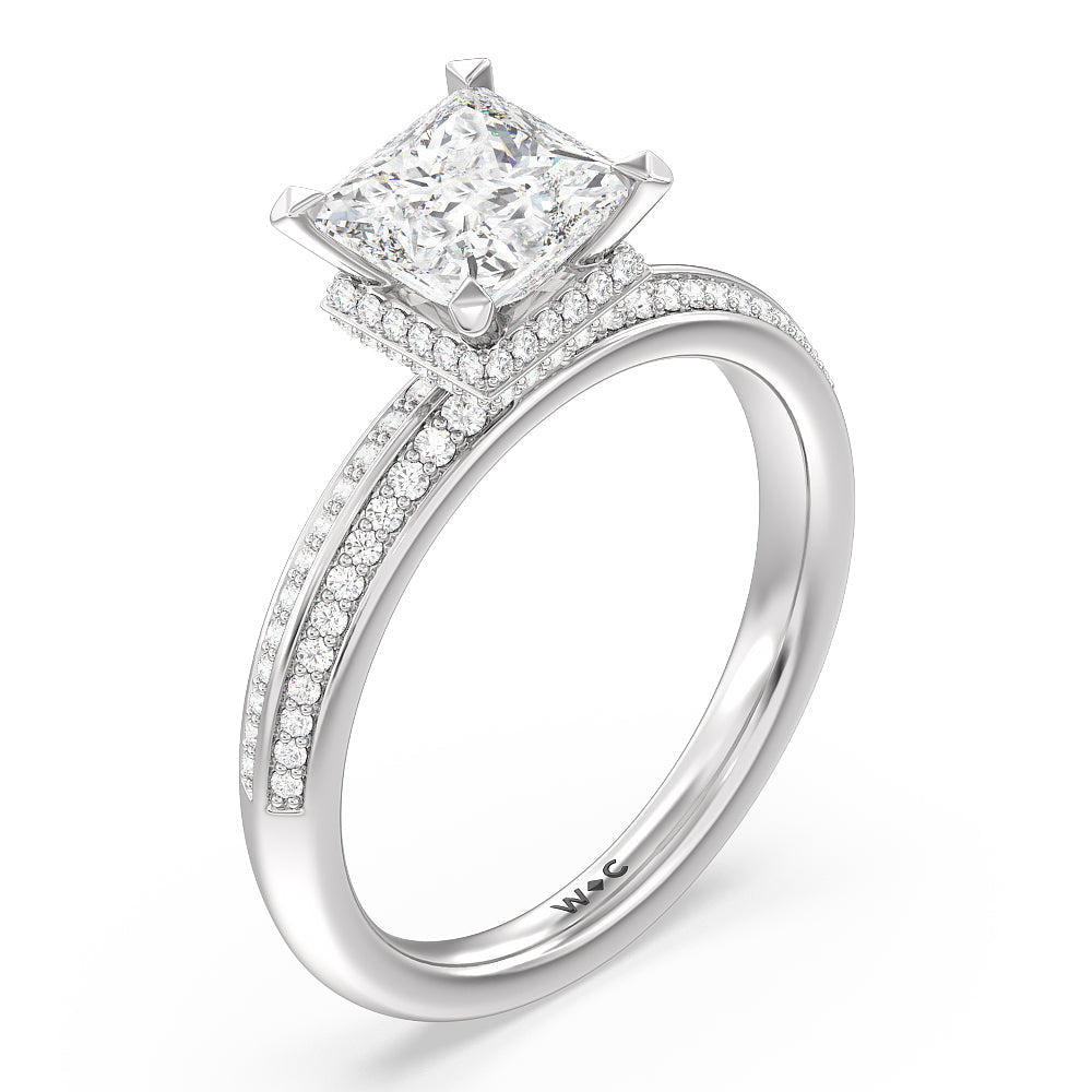 Knife Edge Diamond Hidden Halo Ring with Princess Cut Diamond in 14KT Platinum view 3
