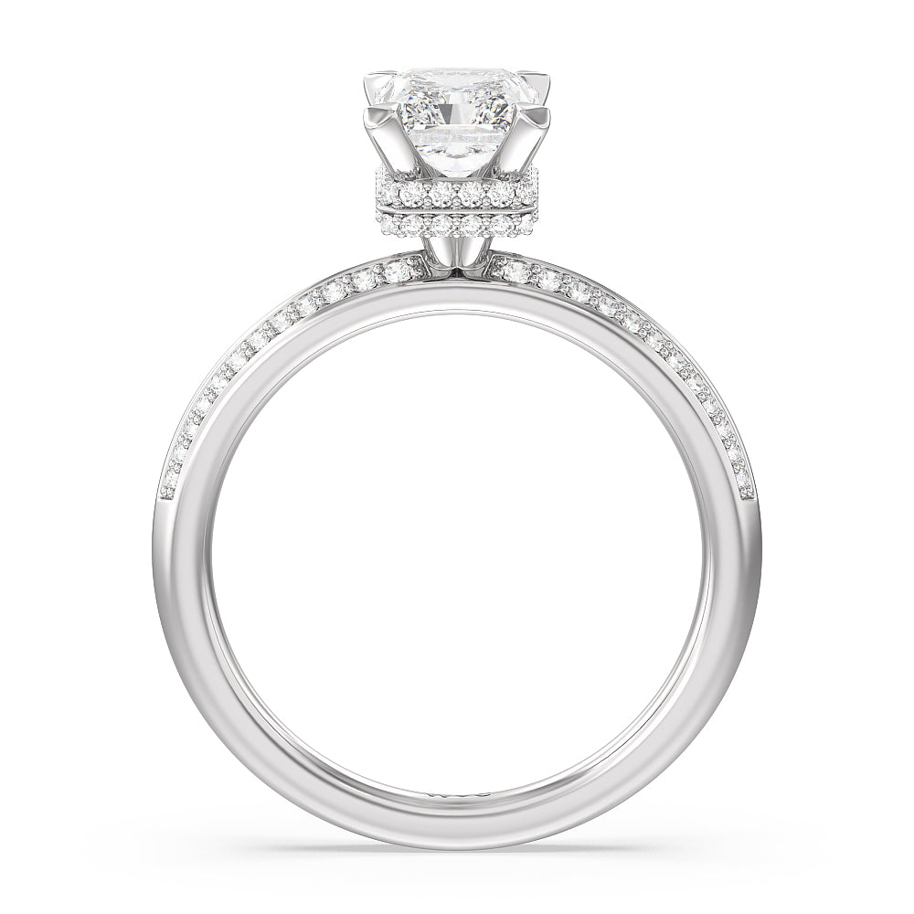 Knife Edge Diamond Hidden Halo Ring with Radiant Cut Diamond in 14KT Platinum view 2
