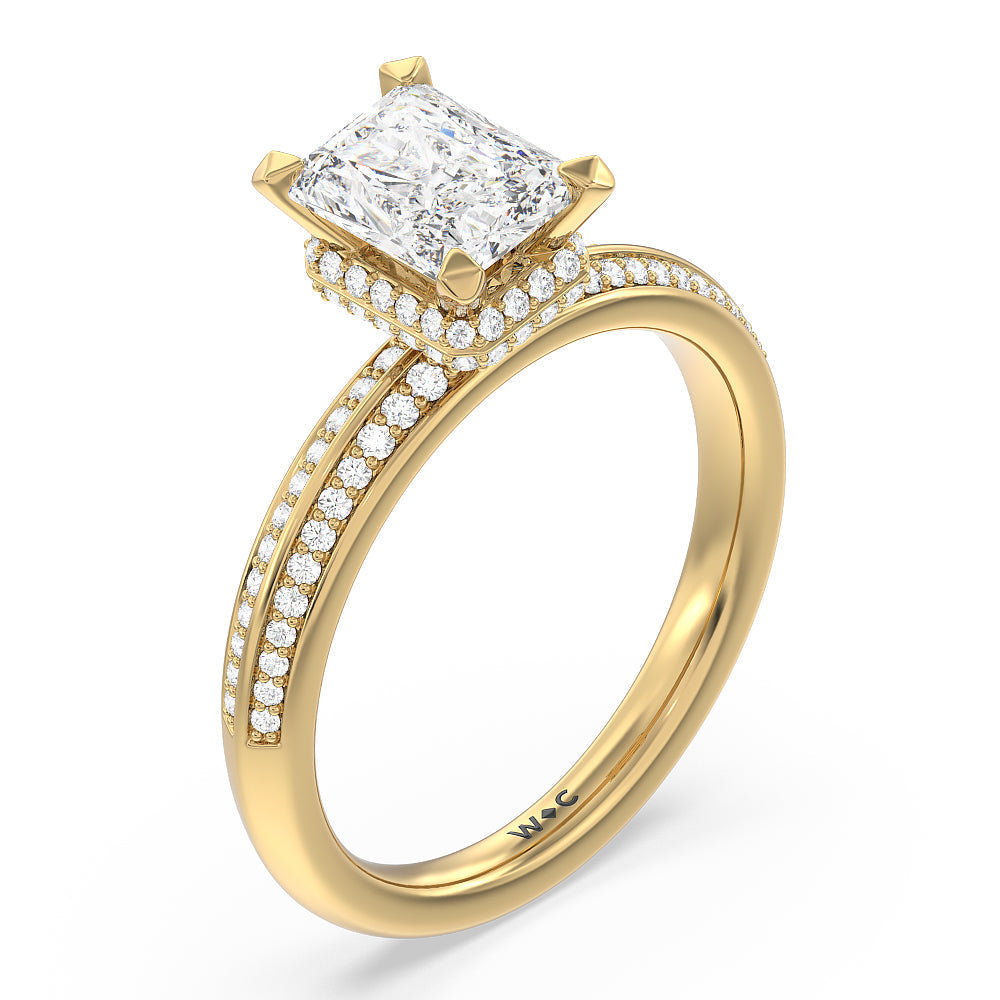 Knife Edge Diamond Hidden Halo Ring with Radiant Cut Diamond in 14KT Yellow Gold view 3
