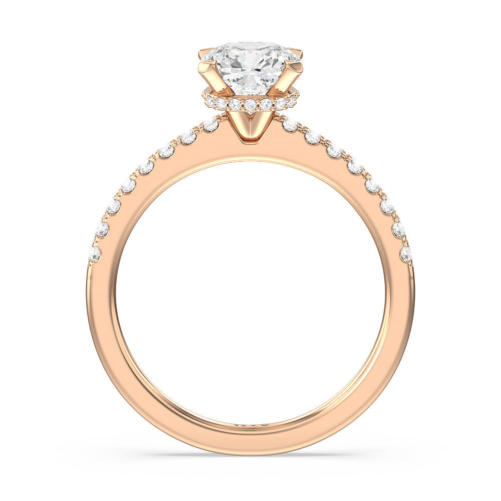 Cushion Cut Petite Pave Hidden Halo Engagement Ring with Lab Grown Diamond in 14KT Rose Gold view 2
