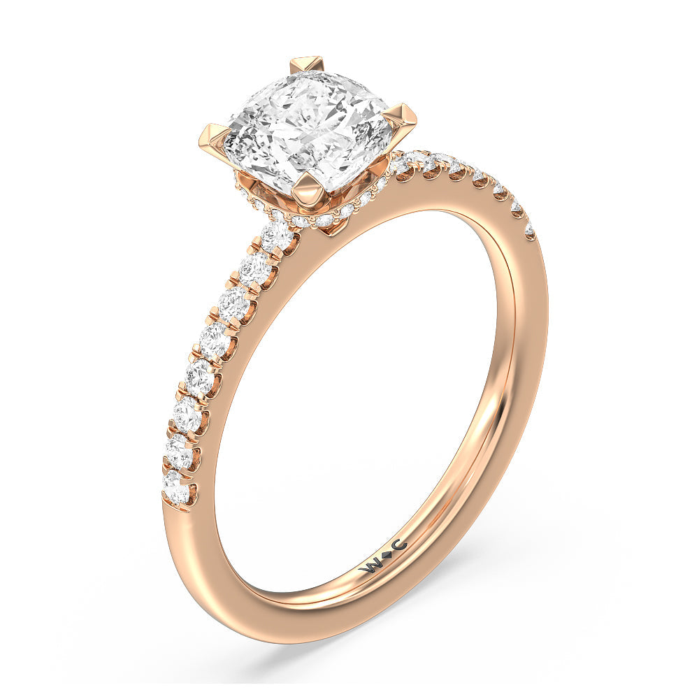 Cushion Cut Petite Pave Hidden Halo Engagement Ring with Lab Grown Diamond in 14KT Rose Gold view 3
