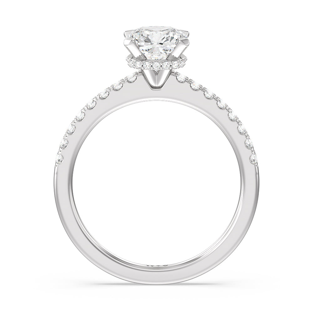 Cushion Cut Petite Pave Hidden Halo Engagement Ring with Lab Grown Diamond in 14KT Platinum view 2
