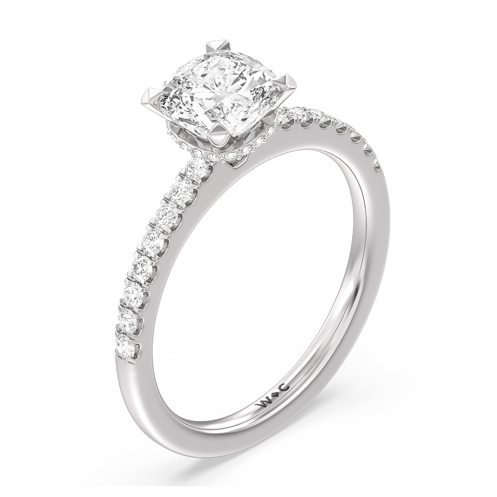 Cushion Cut Petite Pave Hidden Halo Engagement Ring with Lab Grown Diamond in 14KT Platinum view 3
