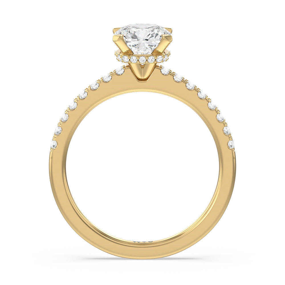 Cushion Cut Petite Pave Hidden Halo Engagement Ring with Lab Grown Diamond in 14KT Yellow Gold view 2
