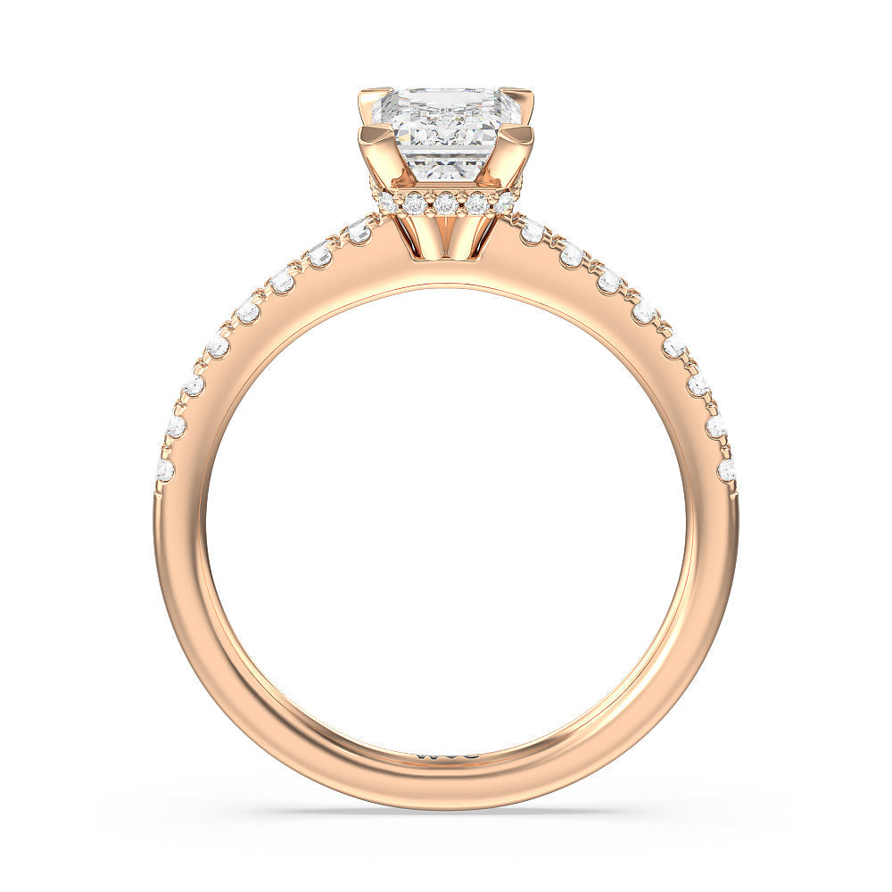 Emerald Cut Petite Pave Hidden Halo Engagement Ring with Lab Grown Diamond in 14KT Rose Gold view 2
