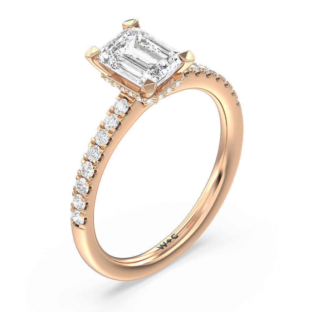 Emerald Cut Petite Pave Hidden Halo Engagement Ring with Lab Grown Diamond in 14KT Rose Gold view 3
