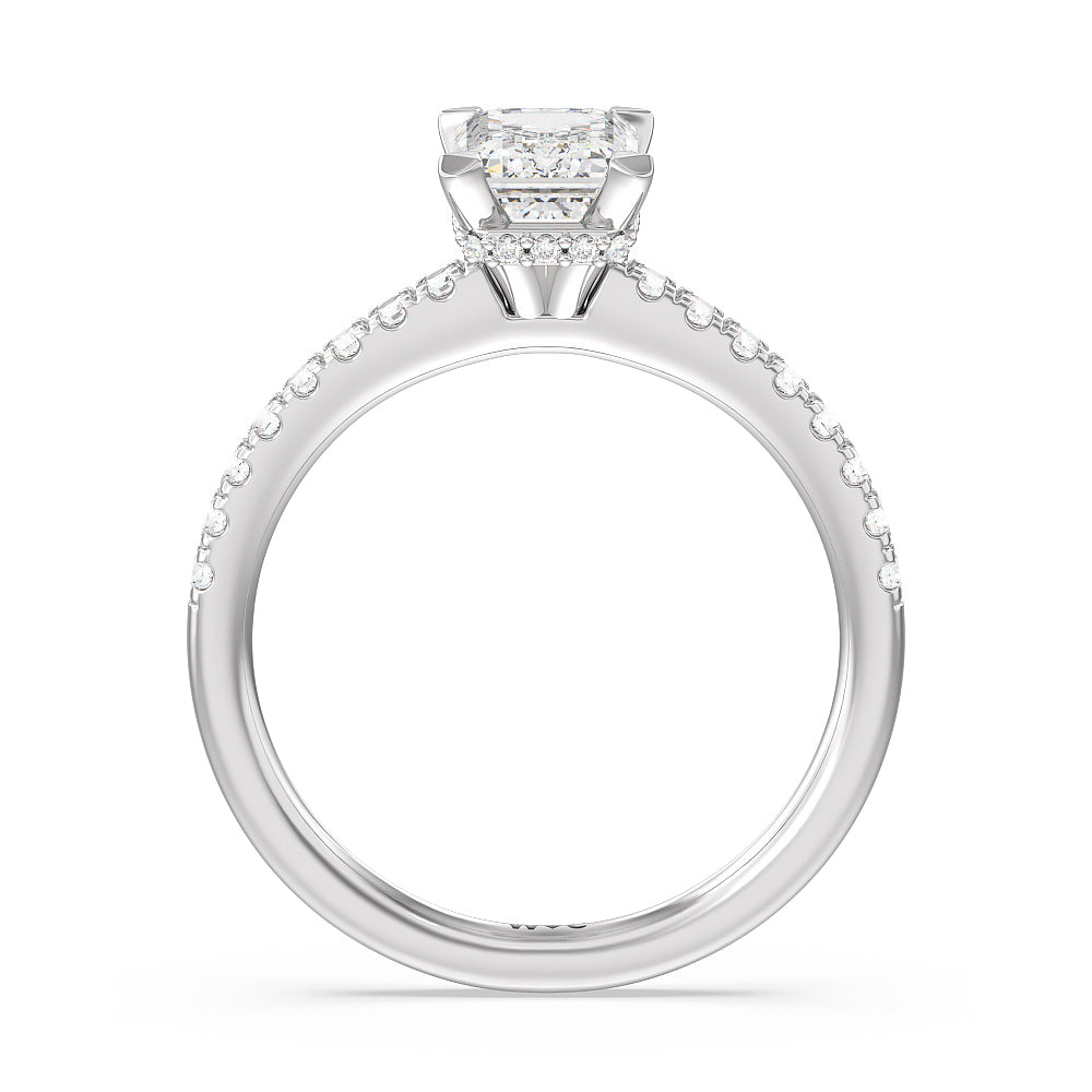 Emerald Cut Petite Pave Hidden Halo Engagement Ring with Lab Grown Diamond in 14KT Platinum view 2
