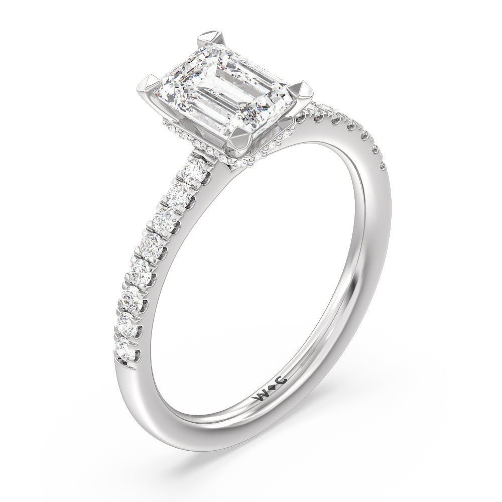 Emerald Cut Petite Pave Hidden Halo Engagement Ring with Lab Grown Diamond in 14KT Platinum view 3
