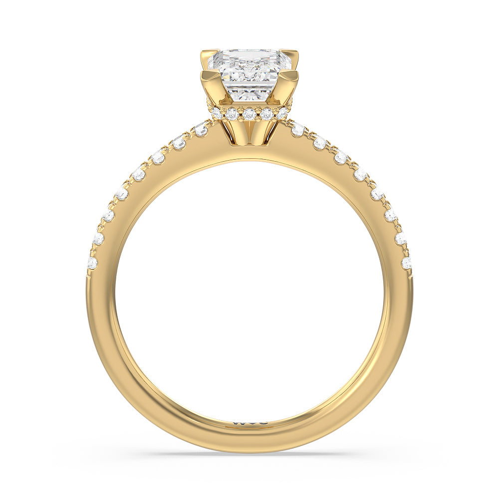 Emerald Cut Petite Pave Hidden Halo Engagement Ring with Lab Grown Diamond in 14KT Yellow Gold view 2
