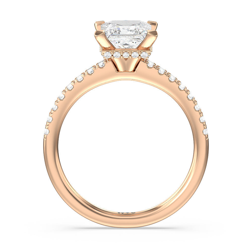 Princess Cut Petite Pave Hidden Halo Engagement Ring with Lab Grown Diamond in 14KT Rose Gold view 2
