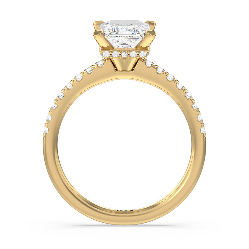 Princess Cut Petite Pave Hidden Halo Engagement Ring with Lab Grown Diamond in 14KT Yellow Gold view 2
