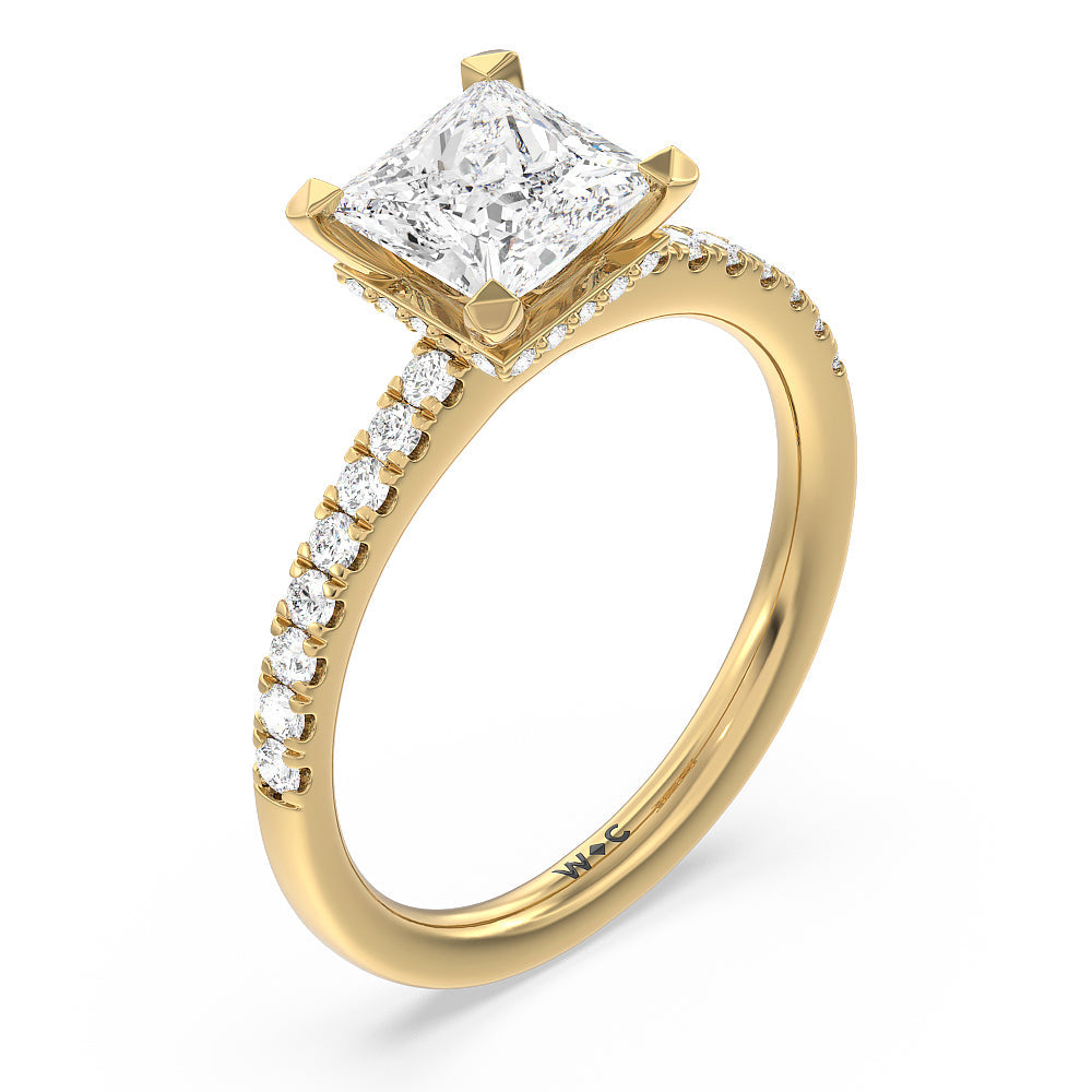 Princess Cut Petite Pave Hidden Halo Engagement Ring with Lab Grown Diamond in 14KT Yellow Gold view 3
