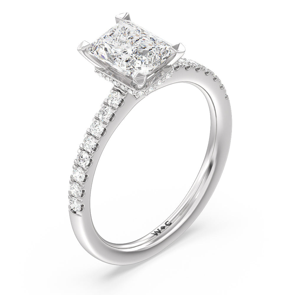 Radiant Cut Petite Pave Hidden Halo Engagement Ring with Lab Grown Diamond in 14KT Platinum view 3
