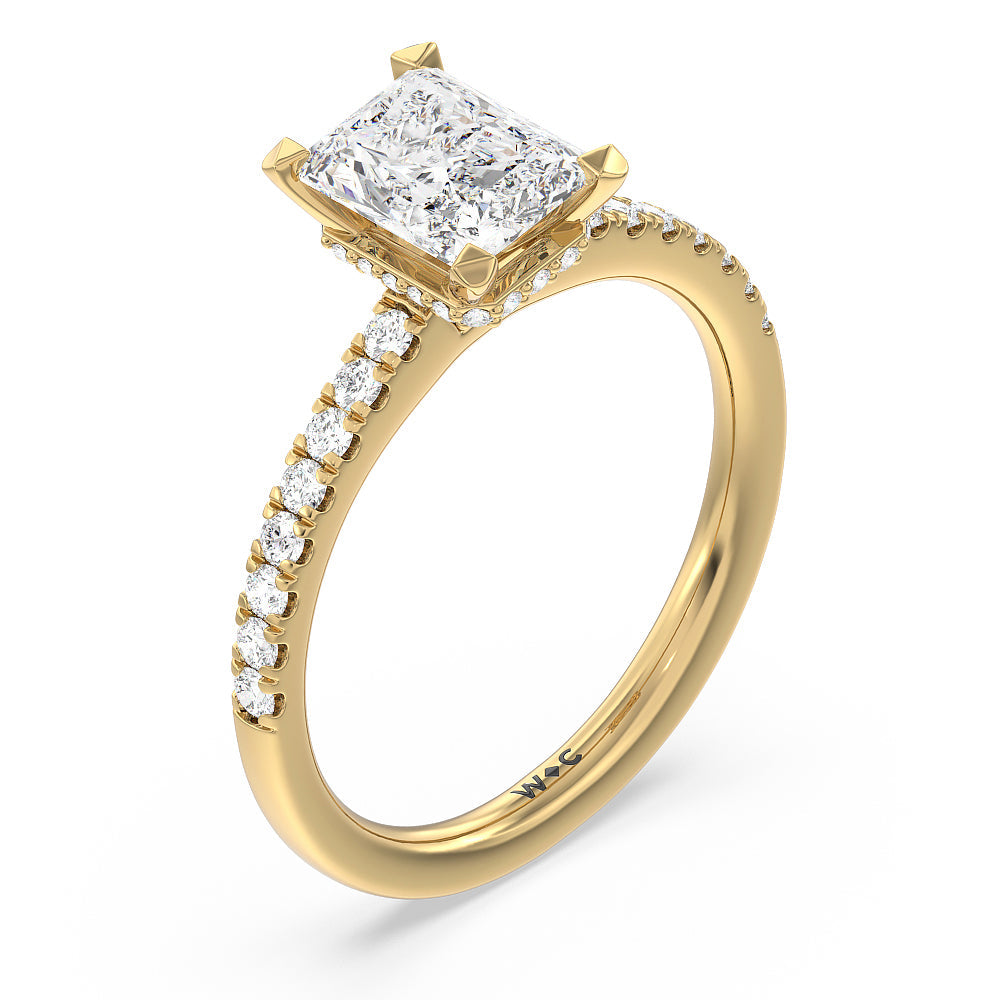 Radiant Cut Petite Pave Hidden Halo Engagement Ring with Lab Grown Diamond in 14KT Yellow Gold view 3
