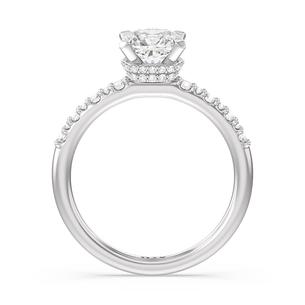 Modern Pave Diamond Hidden Halo Ring with Cushion Cut Diamond in 14KT Platinum view 2
