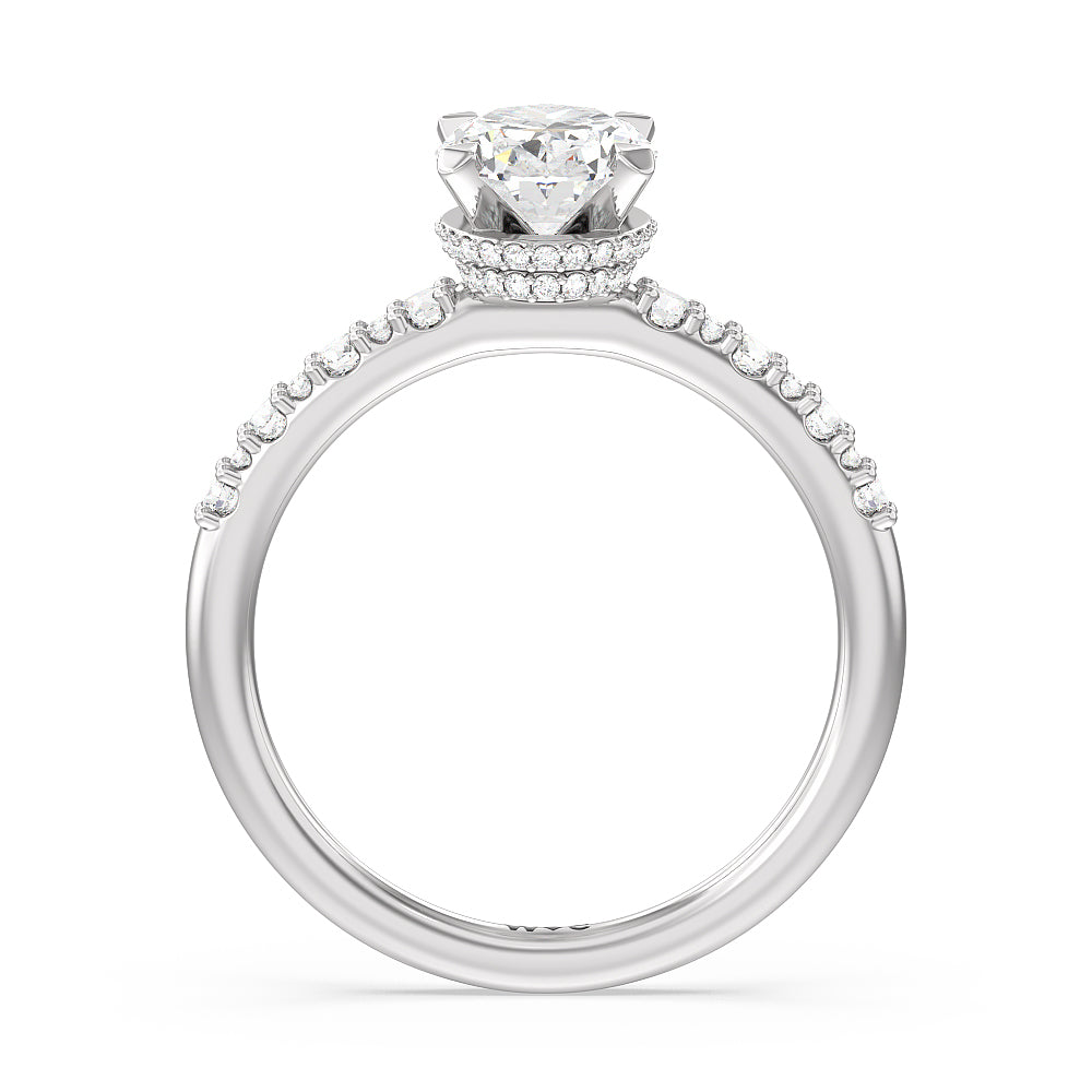 Modern Pave Diamond Hidden Halo Ring with Oval Cut Diamond in 14KT Platinum view 2
