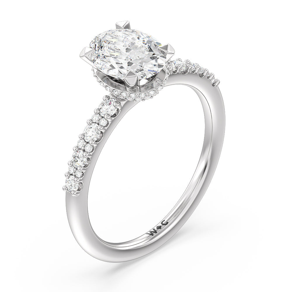 Modern Pave Diamond Hidden Halo Ring with Oval Cut Diamond in 14KT Platinum view 3
