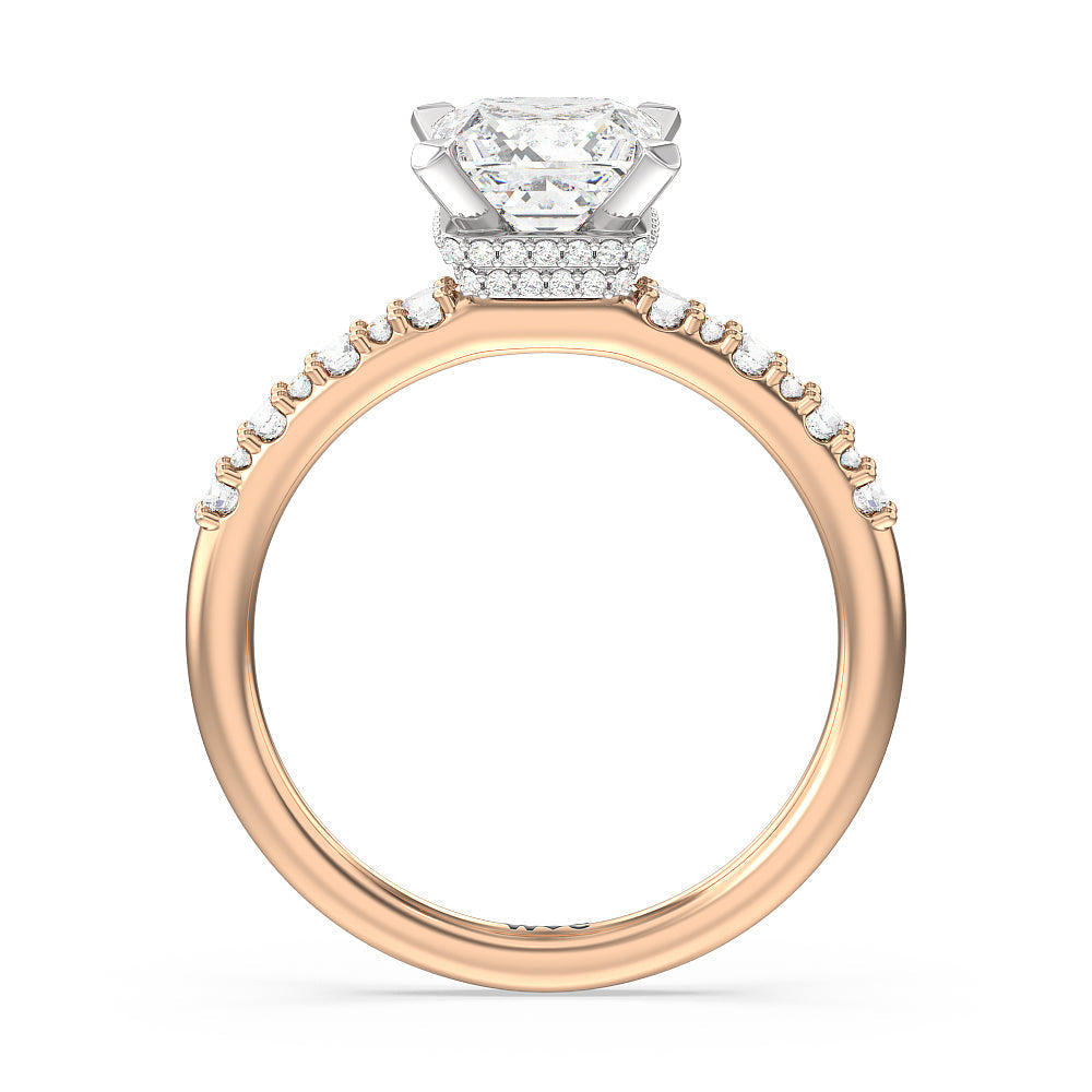 Modern Pave Diamond Hidden Halo Ring with Princess Cut Diamond in 14KT White & Rose Gold view 2
