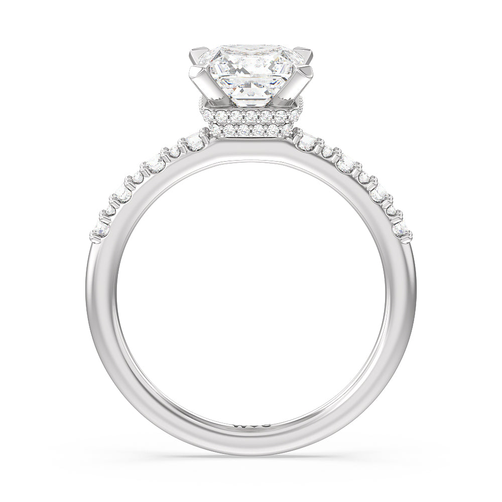 Modern Pave Diamond Hidden Halo Ring with Princess Cut Diamond in 14KT Platinum view 2
