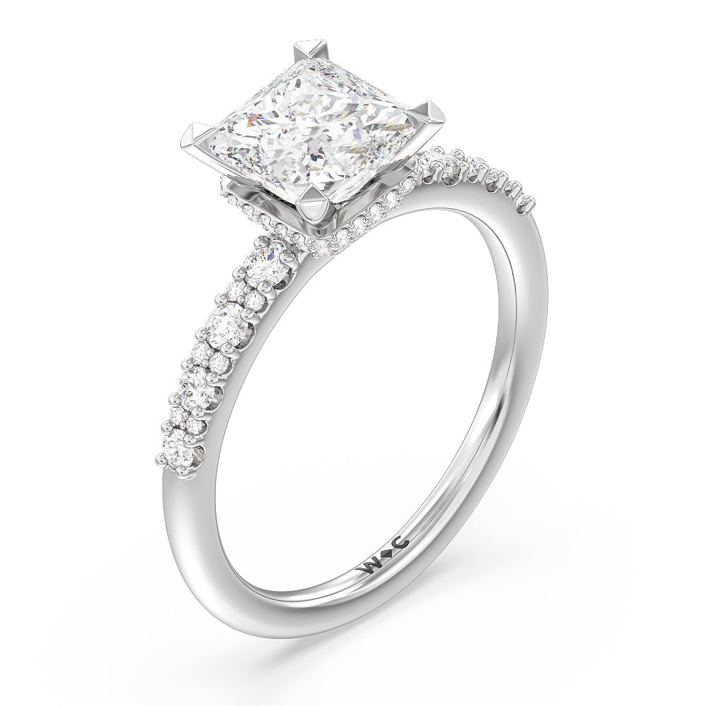 Modern Pave Diamond Hidden Halo Ring with Princess Cut Diamond in 14KT Platinum view 3
