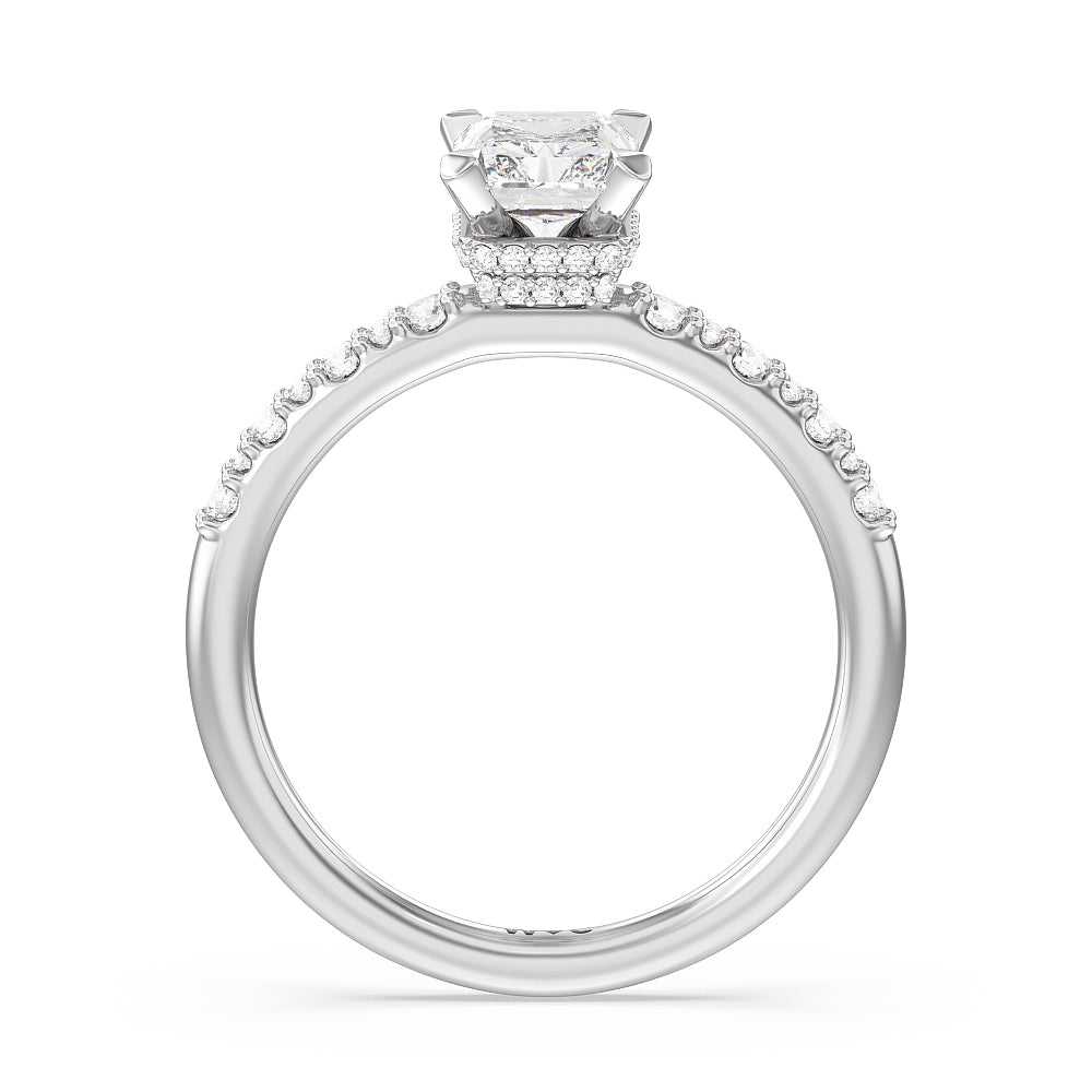 Modern Pave Diamond Hidden Halo Ring with Radiant Cut Diamond in 14KT Platinum view 2
