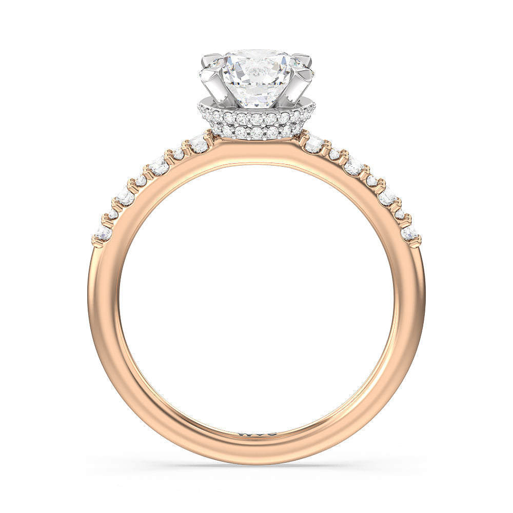 Modern Pave Diamond Hidden Halo Ring with Round Cut Diamond in 14KT White & Rose Gold view 2
