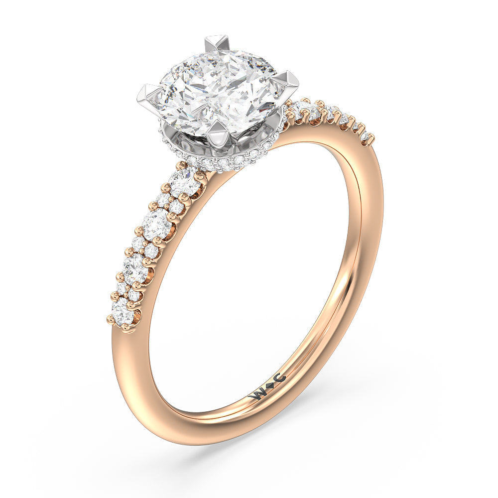 Modern Pave Diamond Hidden Halo Ring with Round Cut Diamond in 14KT White & Rose Gold view 3
