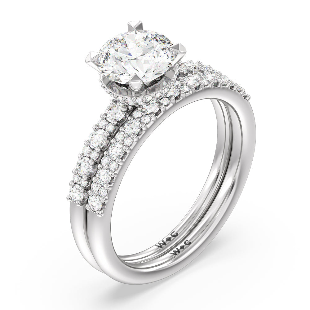 Modern Pave Diamond Hidden Halo Ring with Round Cut Diamond in 14KT Platinum view 4
