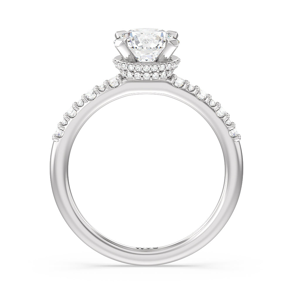 Modern Pave Diamond Hidden Halo Ring with Round Cut Diamond in 14KT Platinum view 2
