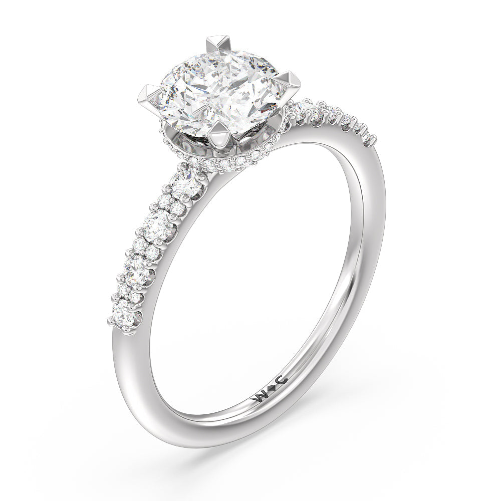 Modern Pave Diamond Hidden Halo Ring with Round Cut Diamond in 14KT Platinum view 3
