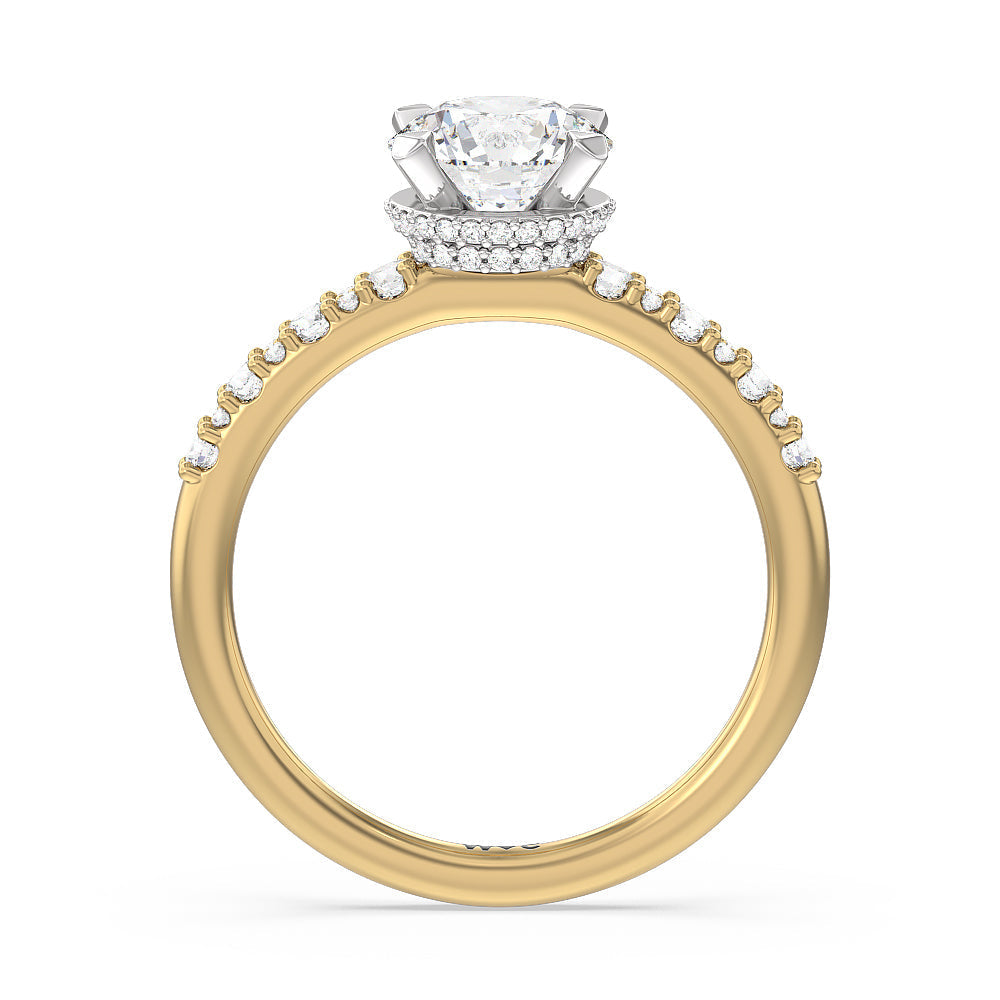 Modern Pave Diamond Hidden Halo Ring with Round Cut Diamond in 14KT White & Yellow Gold view 2

