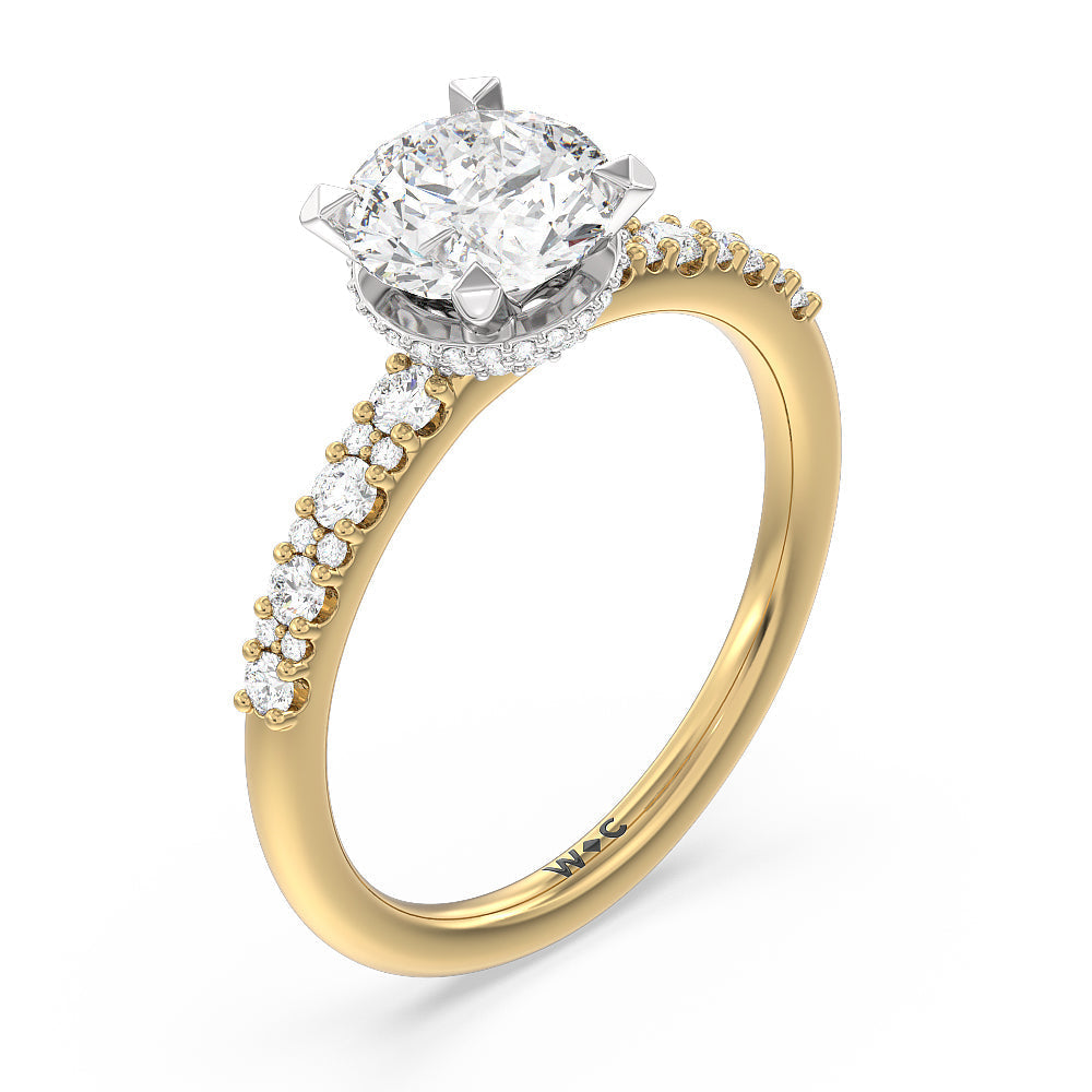 Modern Pave Diamond Hidden Halo Ring with Round Cut Diamond in 14KT White & Yellow Gold view 3
