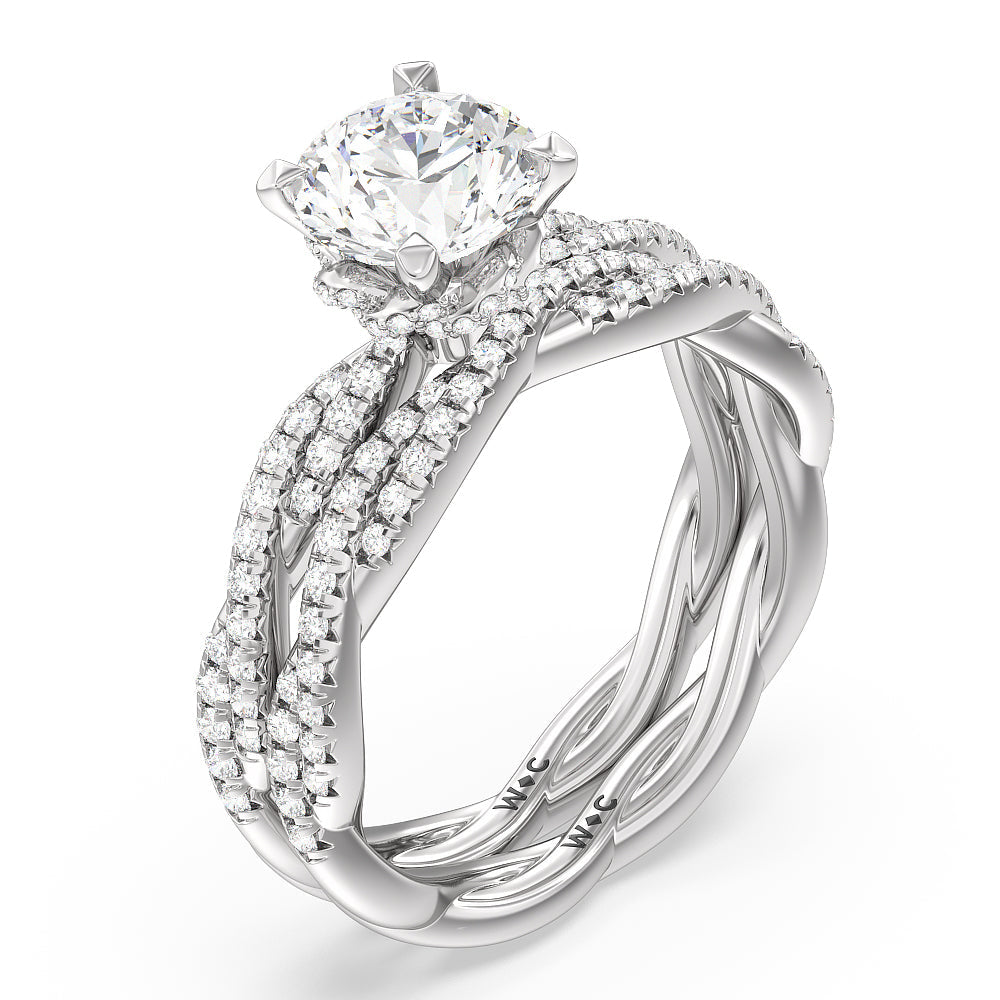 Twisted Vine Hidden Halo Engagement Ring with Cushion Cut Diamond in 14KT Platinum view 4
