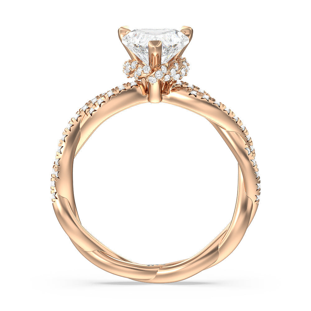Twisted Vine Hidden Halo Engagement Ring with Heart Cut Diamond in 14KT Rose Gold view 2
