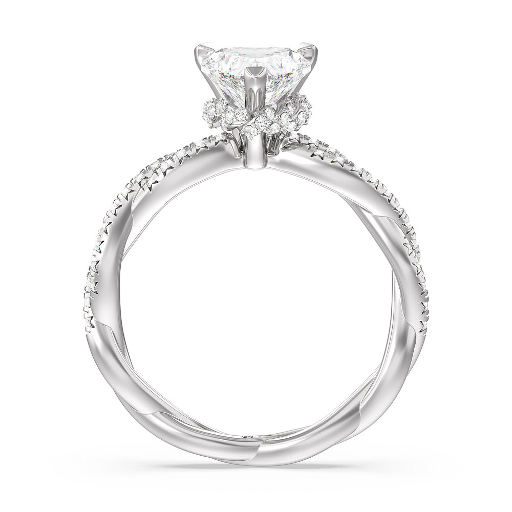 Twisted Vine Hidden Halo Engagement Ring with Heart Cut Diamond in 14KT Platinum view 2
