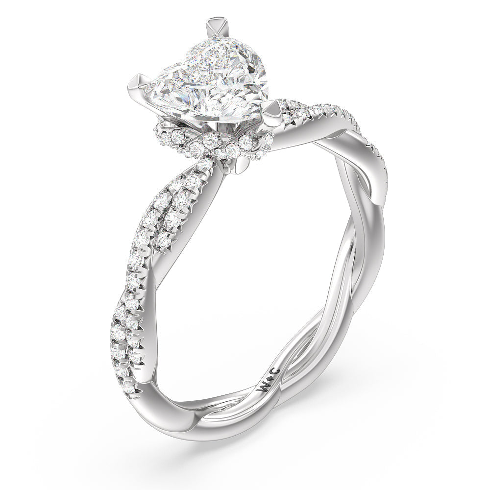 Twisted Vine Hidden Halo Engagement Ring with Heart Cut Diamond in 14KT Platinum view 3
